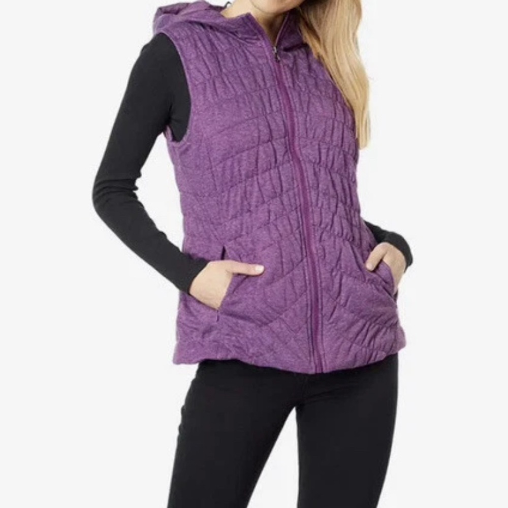Avec Les Filles Quilted Knit Membrane Hooded Vest in Purple 2XS
